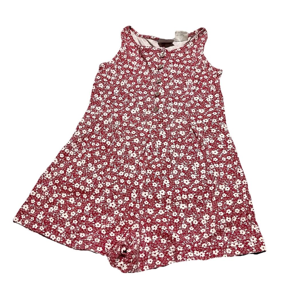 Max Active Red Floral Vintage Shortalls Romper Sleeveless Girls Size 6X Cottage